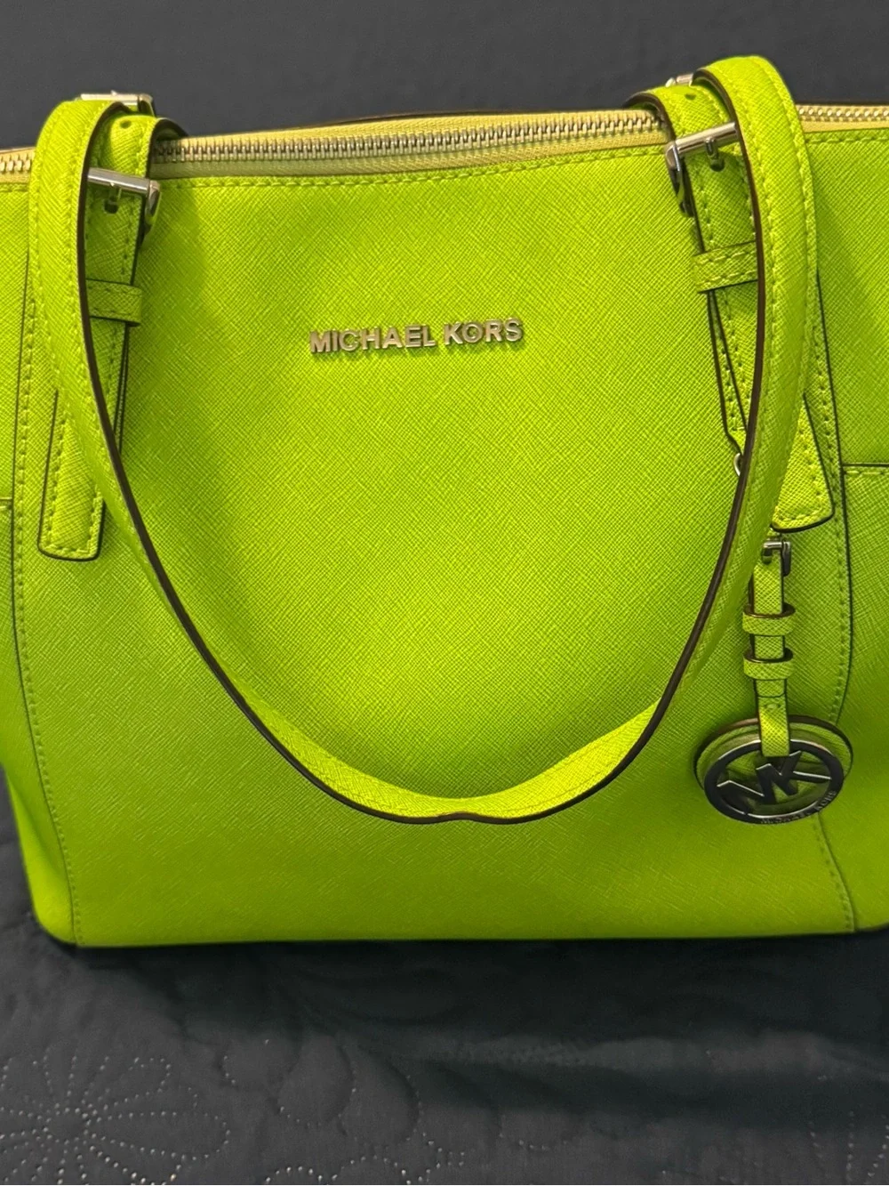 Michael Kors Neon Green Saffiano Tote with Gold Hardware - Picture 1 of 3